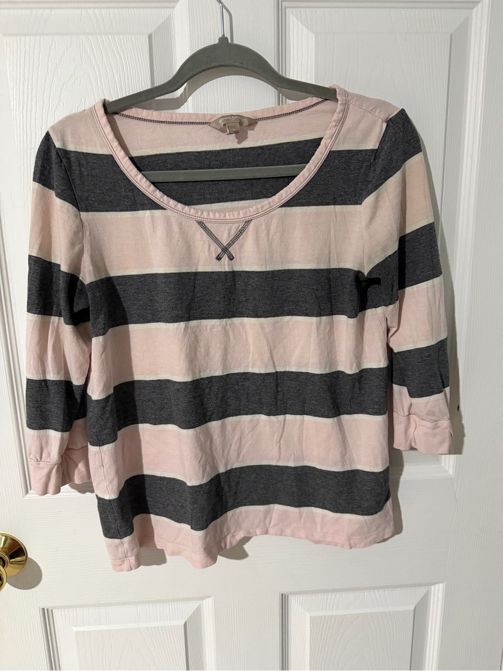 Women's Pink and Gray Striped Long Sleeve Top